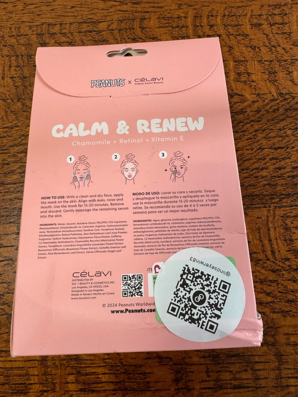 NIB Peanuts x Celavi Calm & Renew Sheet Masks (5-Pack) Limited Edition